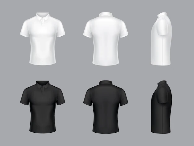 Free Vector | Collection of 3d realistic white and black polo t-shirts. short sleeves, fashion design.