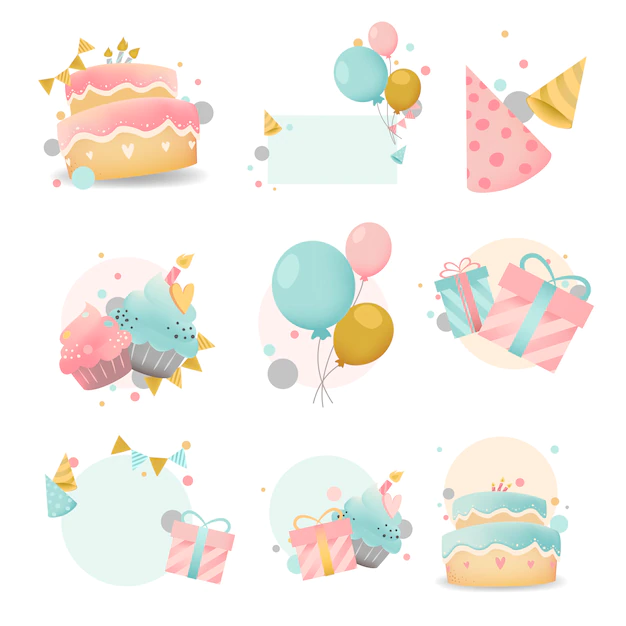 Free Vector | Collection of colorful birthday badge vectors