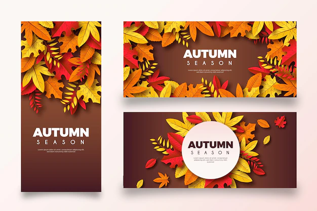 Free Vector | Collection of realistic autumn banners