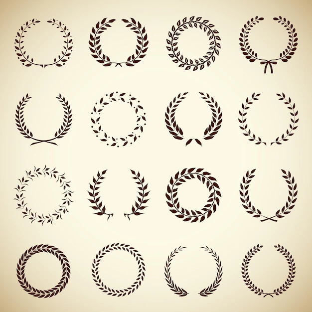 Free Vector | Collection of sixteen circular vintage laurel wreaths for use as design elements in heraldry  on an award certificate  manuscript and to symbolise victory  vector illustration in silhouette