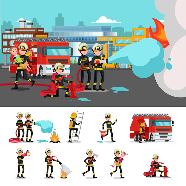 Free Vector | Colorful firefighting composition