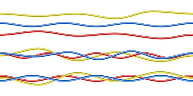 Free Vector | Colorful realistic red, blue and yellow electricity cables isolated on white