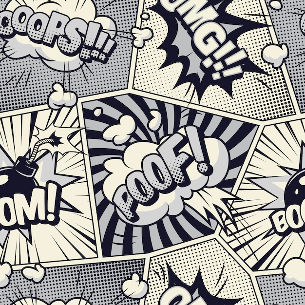 Free Vector | Comic monochrome seamless pattern