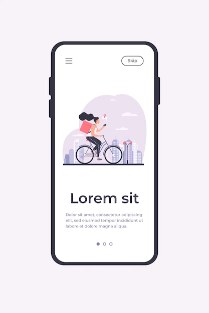 Free Vector | Courier riding bike and checking address on phone. woman delivering order, using cell with map flat vector illustration. delivery service concept for banner, website design or landing web page