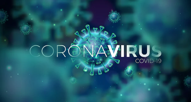 Free Vector | Covid-19. coronavirus outbreak design with virus cell in microscopic view on blue background.  illustration template on dangerous sars epidemic theme for promotional banner or flyer.