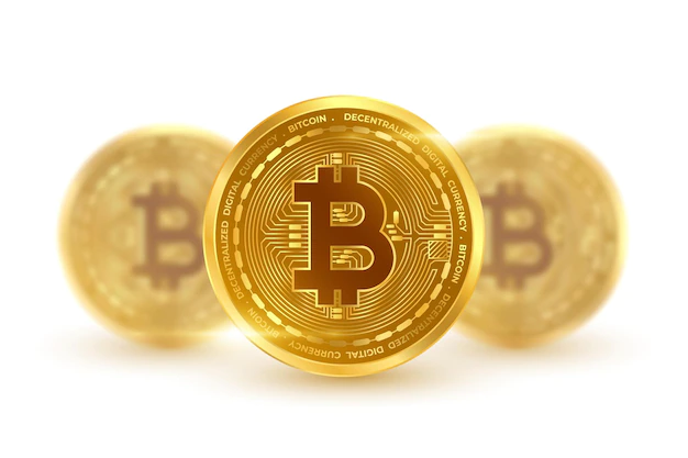 Free Vector | Cryptocurrency bitcoin golden coins isolated on white