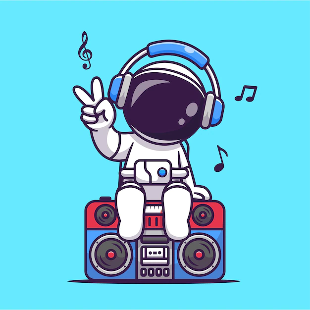 Free Vector | Cute astronaut listening music on boombox cartoon vector icon illustration. science music icon concept isolated premium vector. flat cartoon style