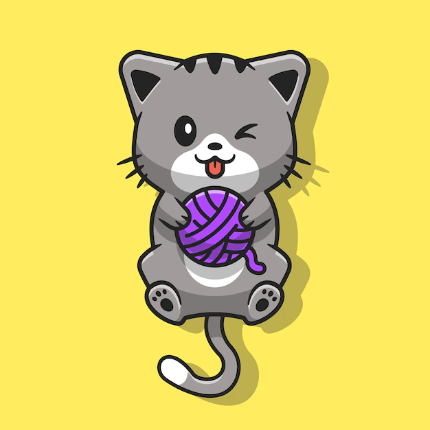 Free Vector | Cute cat playing yarn ball cartoon vector icon illustration. animal nature icon concept isolated premium vector. flat cartoon style