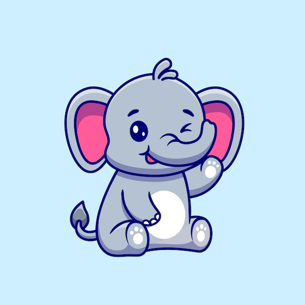 Free Vector | Cute elephant sitting and waving hand cartoon vector icon illustration.