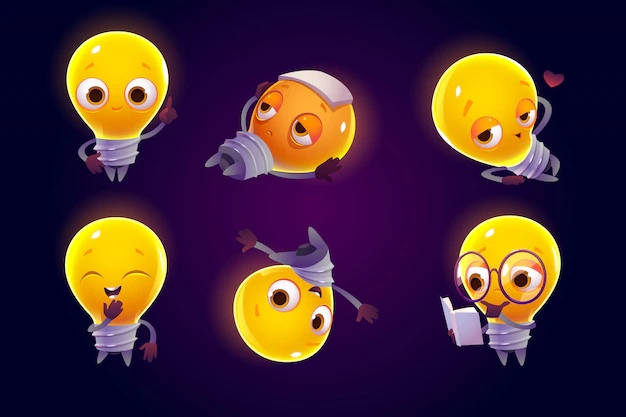 Free Vector | Cute light bulb character in different poses