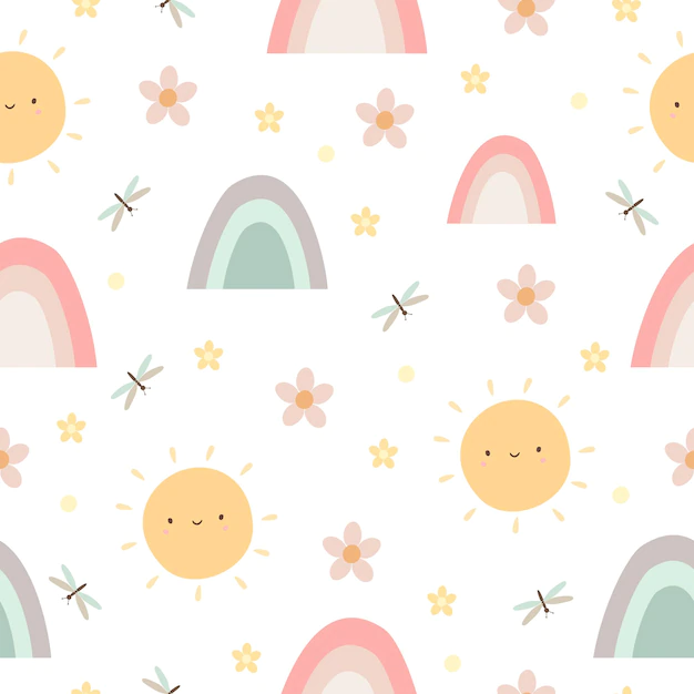 Free Vector | Cute patter with sun and rainbow