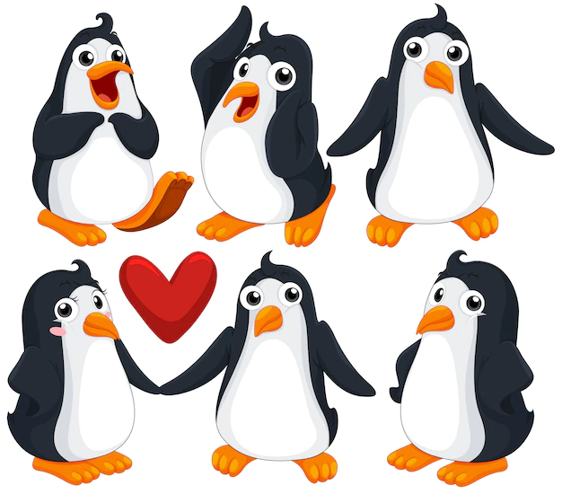 Free Vector | Cute penguins in different poses illustration
