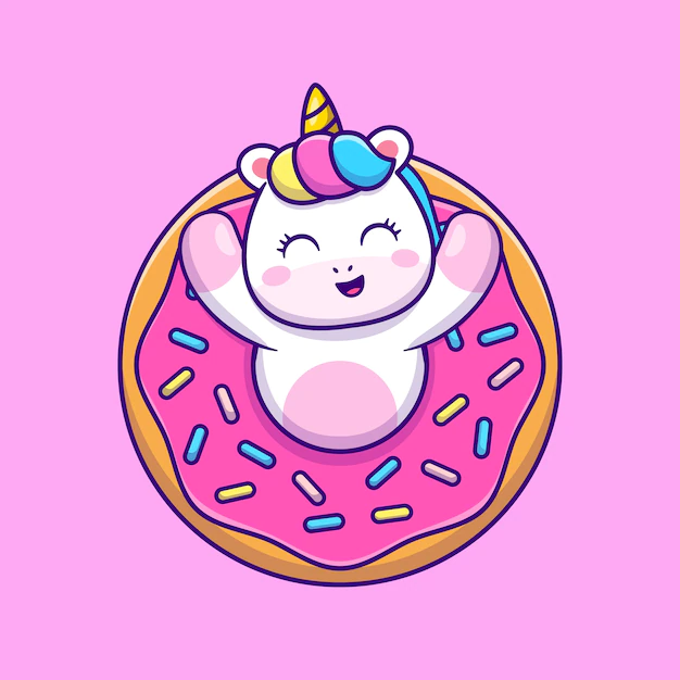 Free Vector | Cute unicorn with doughnut cartoon