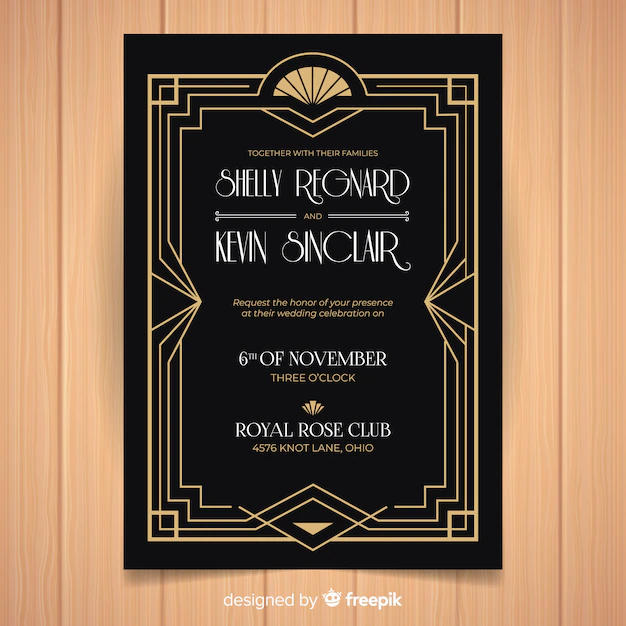 Free Vector | Dark wedding invitation template in art deco design