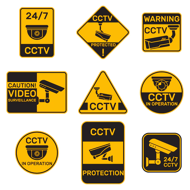 Free Vector | Different cctv system badges flat set