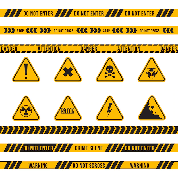 Free Vector | Different danger ribbon and sign flat set