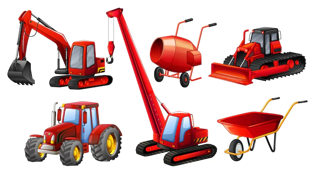 Free Vector | Different kind of tractors and construction equipments