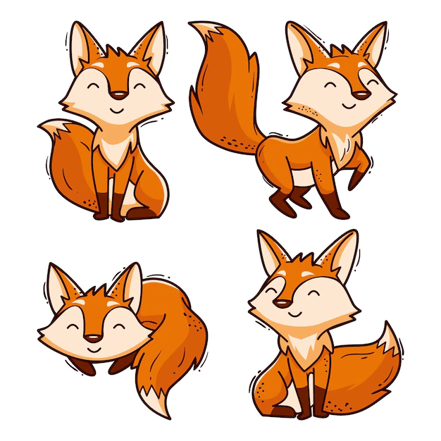 Free Vector | Drawn cartoon fox collection