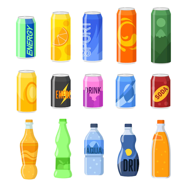 Free Vector | Drinks in cans and plastic bottles illustrations set