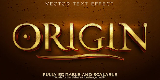 Free Vector | Editable text effect origin, 3d ancient and golden font style