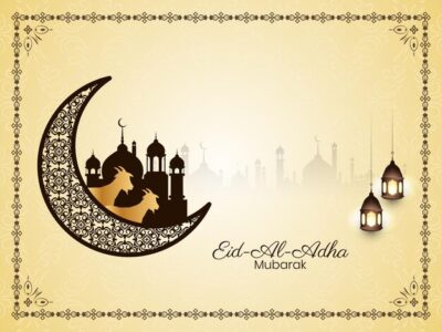 Free Vector | Eid al adha mubarak beautiful crescent moon background design