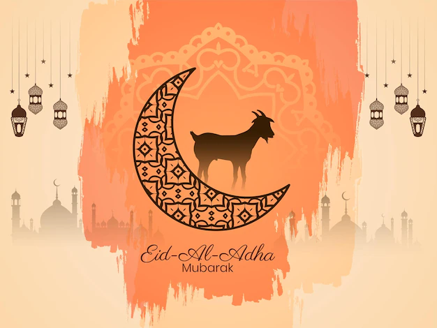 Free Vector | Eid al adha mubarak crescent moon background with goat