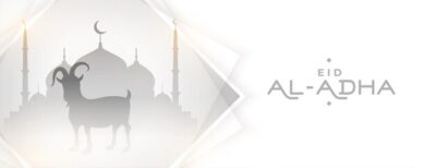 Free Vector | Eid al adha mubarak with goat and mosque elegant banner