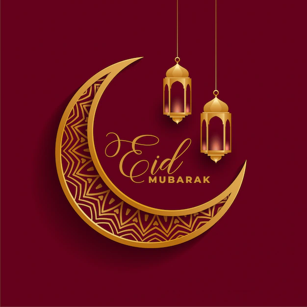 Free Vector | Eid mubarak 3d moon and lamps