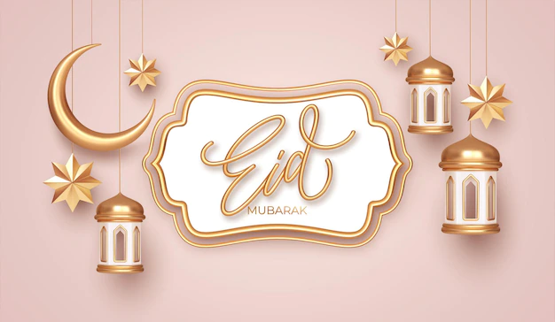 Free Vector | Eid mubarak 3d realistic symbols of arab islamic holidays