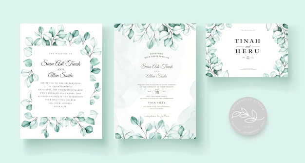 Free Vector | Elegant eucalyptus wedding invitation card set