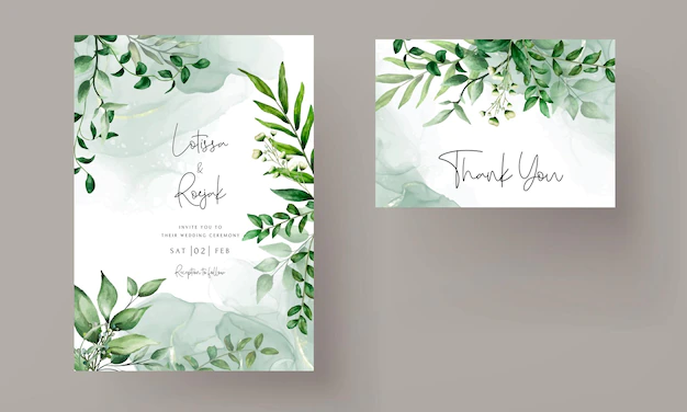 Free Vector | Elegant hand drawn greenery leaves watercolor wedding invitation card
