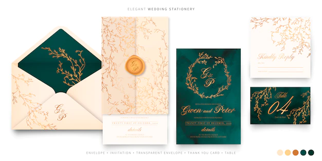 Free Vector | Elegant wedding set in green, beige and gold
