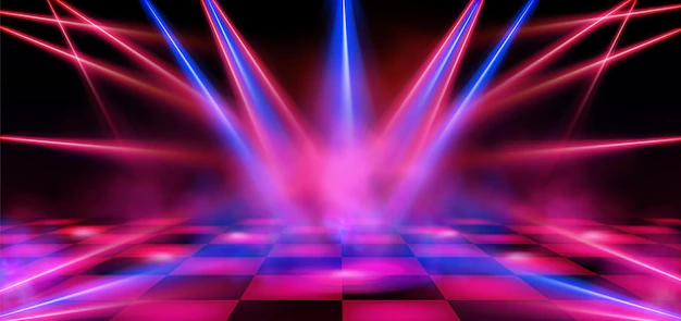 Free Vector | Empty night club stage illuminated with red and blue spotlights