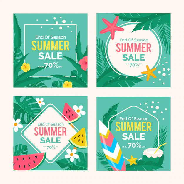 Free Vector | End of season summer sale instagram post collection