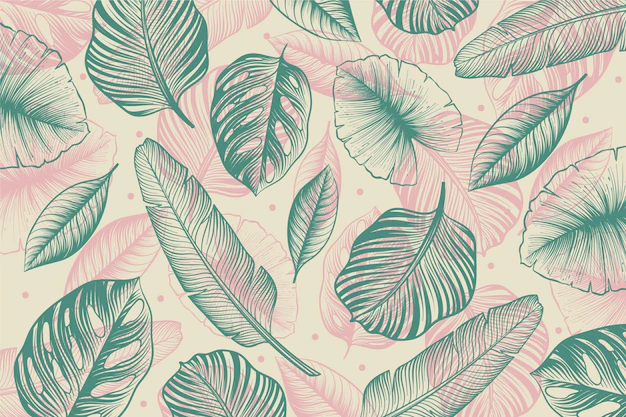 Free Vector | Engraving hand drawn tropical leaves background