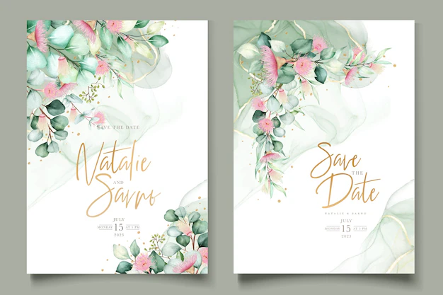 Free Vector | Eucalyptus flower wedding invitation card