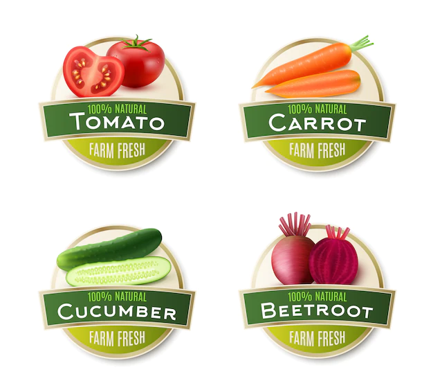 Free Vector | Farm fresh vegetables round labels collection