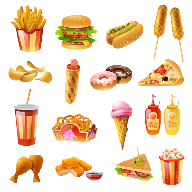 Free Vector | Fast food menu colorful icons set