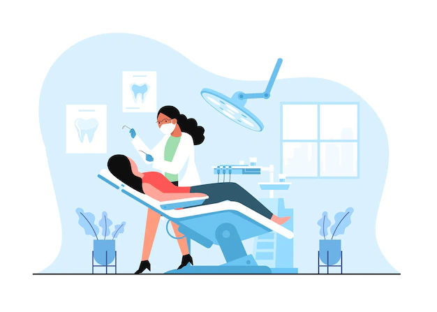 Free Vector | Female dentist doing dental work for customers in a medical clinic.