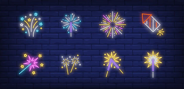 Free Vector | Festive firework symbols set in neon style