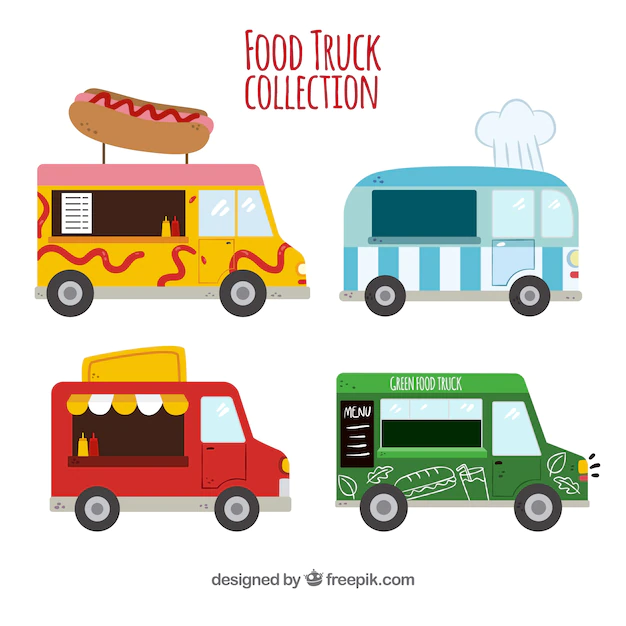 Free Vector | Flat collection of fun food trucks