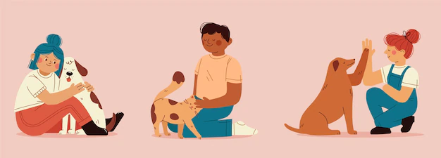 Free Vector | Flat design people with pets set