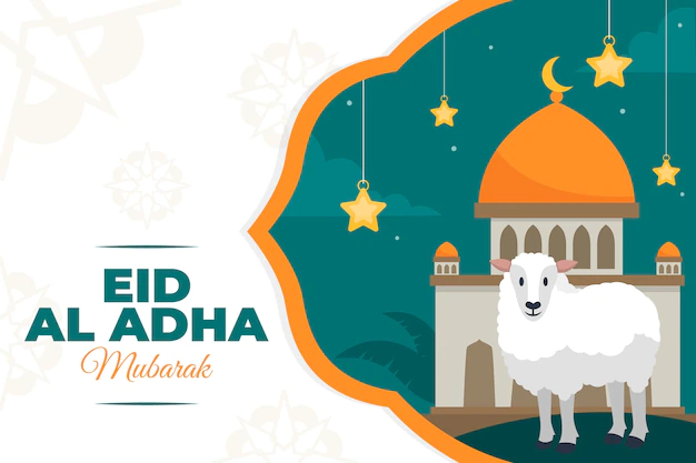 Free Vector | Flat eid al-adha background with palace and sheep