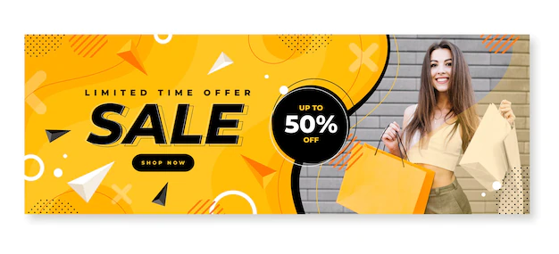 Free Vector | Flat horizontal sale banner template with photo