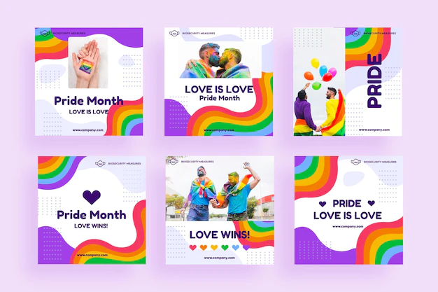 Free Vector | Flat pride day instagram posts collection