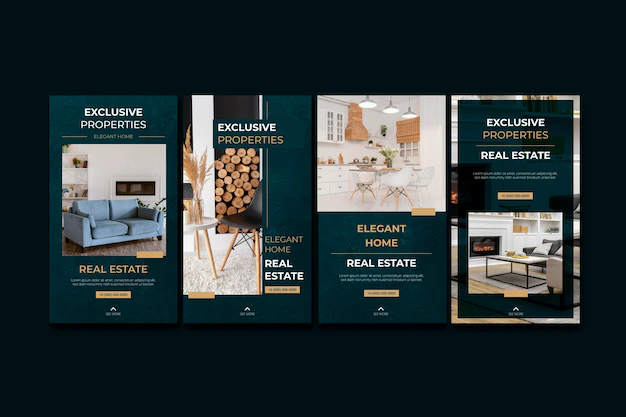 Free Vector | Flat real estate instagram story templates