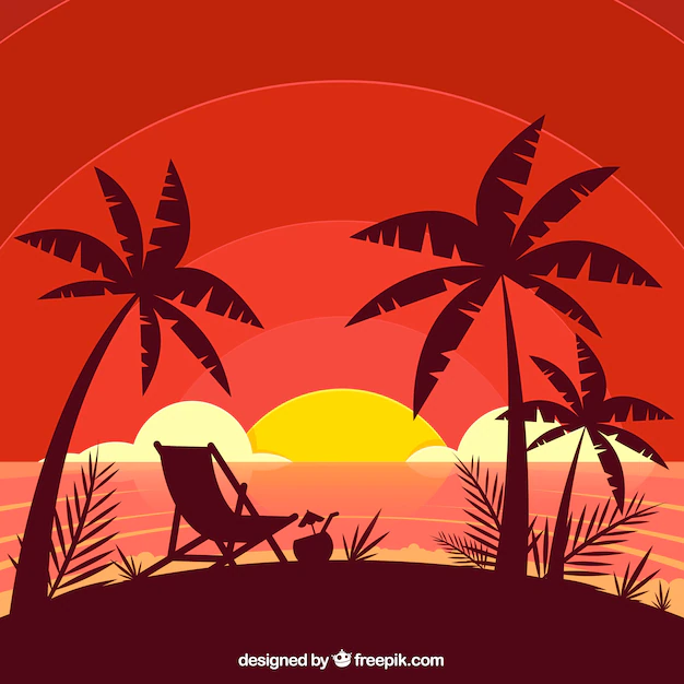 Free Vector | Flat sunset background with palm trees