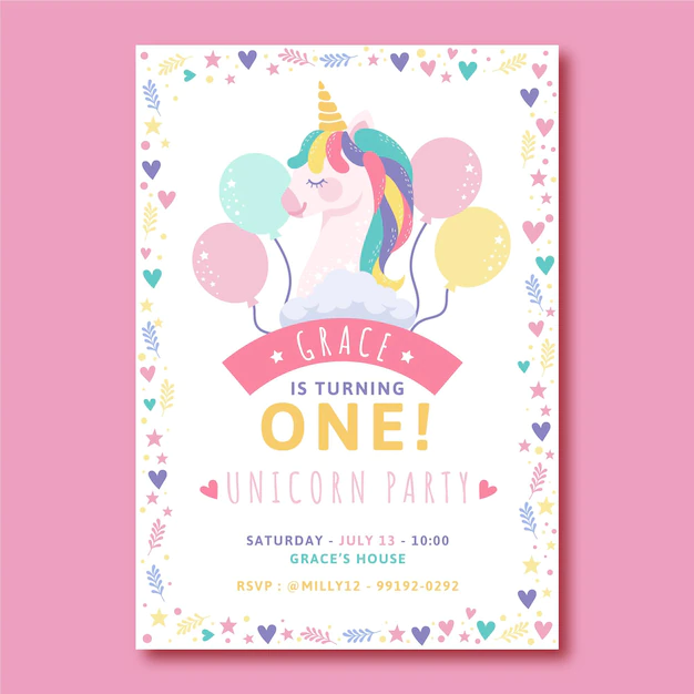 Free Vector | Flat unicorn birthday invitation
 template