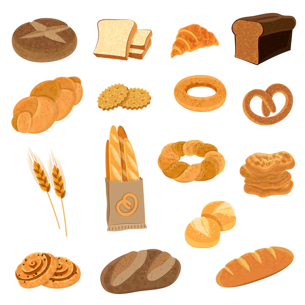 Free Vector | Fresh bread flat icons set