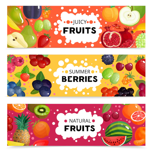 Free Vector | Fruits and berries banners